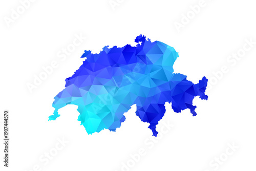Switzerland map - Polygon Style Vector Illustration in Blue Gradient, Low Poly Geometric Design, Isolated on White Background, Perfect for Infographics, Education, and Modern Presentations.