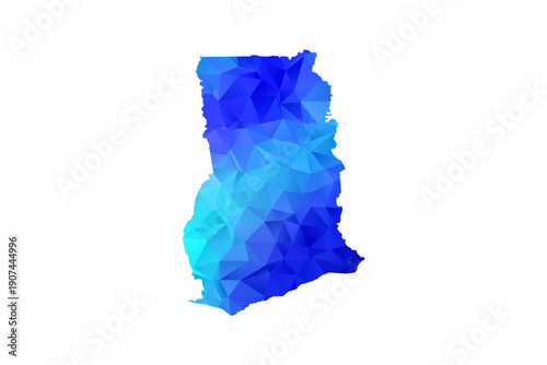 Ghana map - Polygon Style Vector Illustration in Blue Gradient, Low Poly Geometric Design, Isolated on White Background, Perfect for Infographics, Education, and Modern Presentations.
