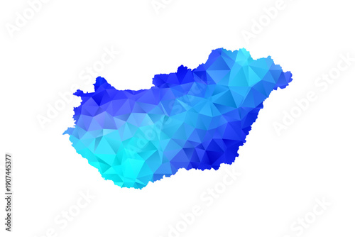 Hungary map - Polygon Style Vector Illustration in Blue Gradient, Low Poly Geometric Design, Isolated on White Background, Perfect for Infographics, Education, and Modern Presentations.