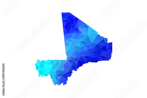 Mali map - Polygon Style Vector Illustration in Blue Gradient, Low Poly Geometric Design, Isolated on White Background, Perfect for Infographics, Education, and Modern Presentations.