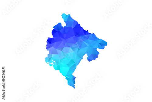 Montenegro map - Polygon Style Vector Illustration in Blue Gradient, Low Poly Geometric Design, Isolated on White Background, Perfect for Infographics, Education, and Modern Presentations.