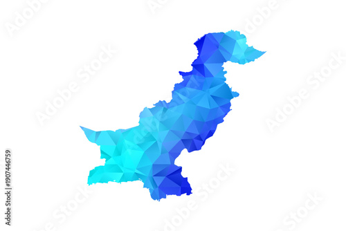 Pakistan map - Polygon Style Vector Illustration in Blue Gradient, Low Poly Geometric Design, Isolated on White Background, Perfect for Infographics, Education, and Modern Presentations.