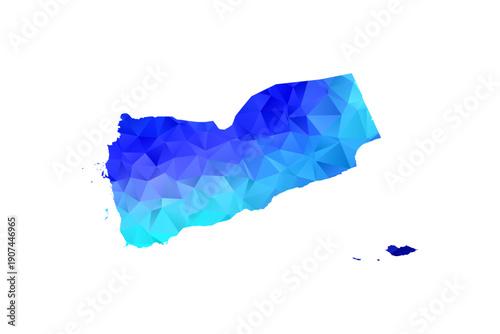 Yemen map - Polygon Style Vector Illustration in Blue Gradient, Low Poly Geometric Design, Isolated on White Background, Perfect for Infographics, Education, and Modern Presentations.