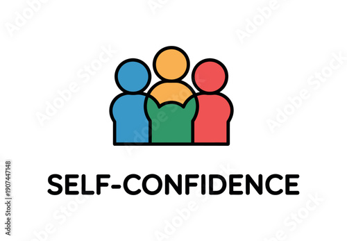 A colorful illustration of three people representing self-confidence and teamwork
