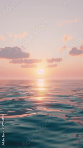 Calm Ocean Sunset with Gentle Waves and Soft Clouds.