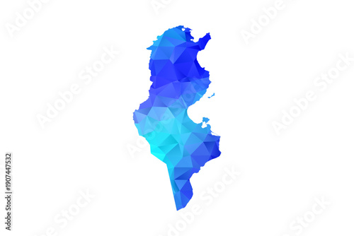 Tunisia map - Polygon Style Vector Illustration in Blue Gradient, Low Poly Geometric Design, Isolated on White Background, Perfect for Infographics, Education, and Modern Presentations.