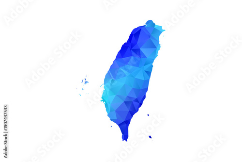 Taiwan map - Polygon Style Vector Illustration in Blue Gradient, Low Poly Geometric Design, Isolated on White Background, Perfect for Infographics, Education, and Modern Presentations.