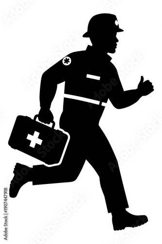 Silhouette of emergency medical technician rushing to assist someone urgently