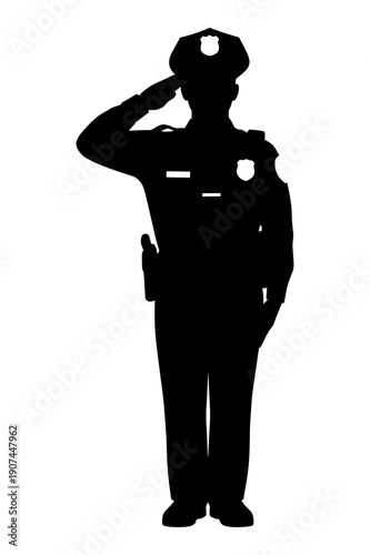 Silhouette of a uniformed police officer rendering a respectful salute gesture