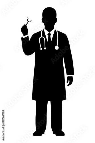 Silhouette of surgeon holding surgical scissors for precise medical operation