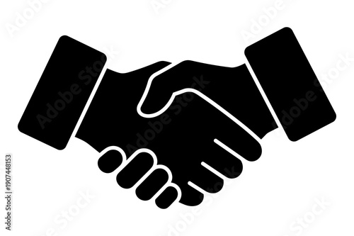 Simple black silhouette icon representing a firm handshake agreement and partnership