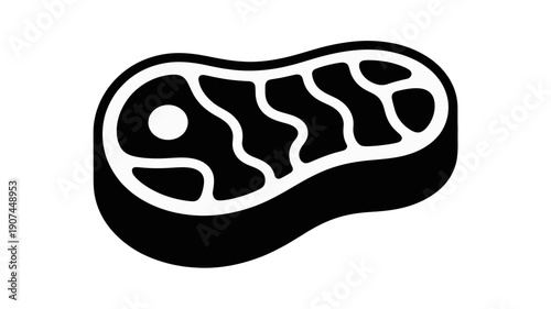 A black and white vector graphic illustration of a stylized brain icon