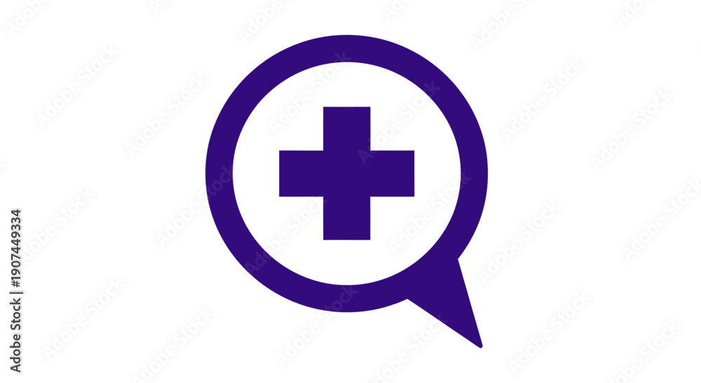 Fototapeta premium Purple medical cross in speech bubble icon.