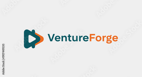 VentureForge logo with play button icon representing innovation and startup ventures.