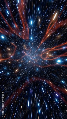 Colorful cosmic explosion with starburst effect in space.