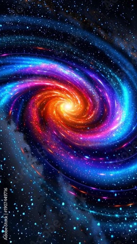 Colorful Spiral Galaxy with Bright Core in Space.