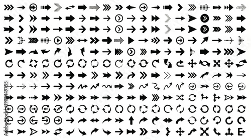 Arranged Arrow Symbols: Modern Navigation Icons, Directional Indicators, Vector Graphics Set