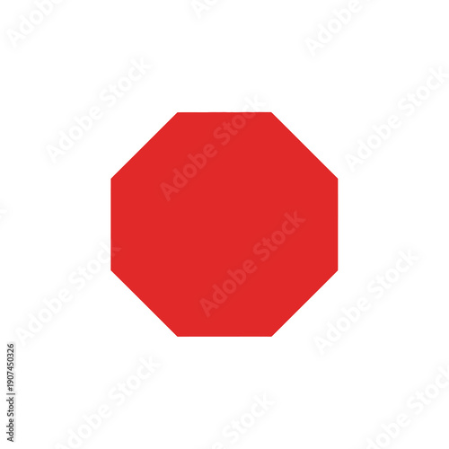 Red Octagon Shape Geometric Form Isolated on White Background, Minimalist Graphic Element