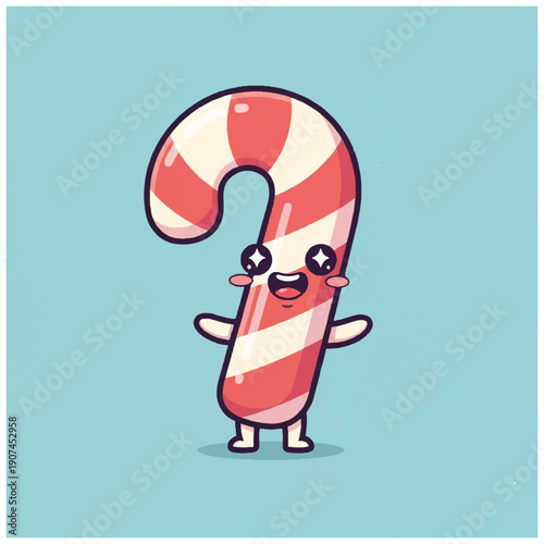 Candy Cane Cartoon Character with Facial Expression.