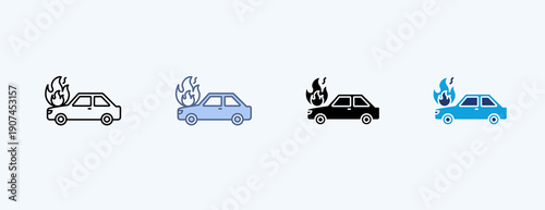 Car Fire Crash Multiple Icon Illustration Vector