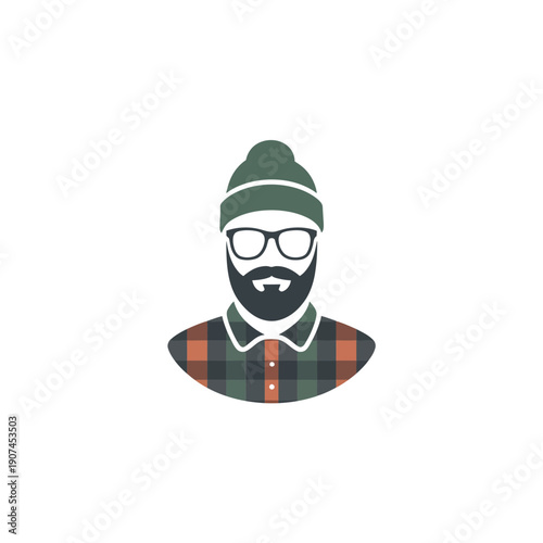 A minimalist vector illustration of a bearded man wearing glasses and a plaid shirt