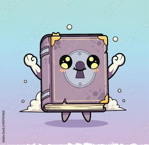 Cartoon Book Character with Lock on Cover.