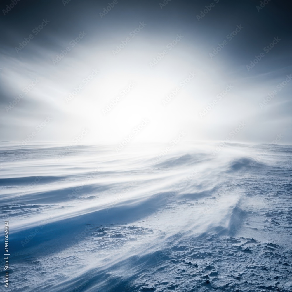 Obraz premium Severe winter weather event creating a dangerous whiteout. Strong winds drive heavy snowfall across a desolate, cold landscape, snowfall, freezing, temperature