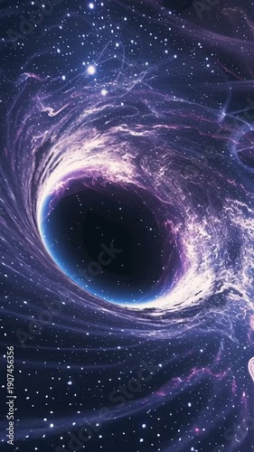 Dynamic cosmic black hole swirling in deep space.