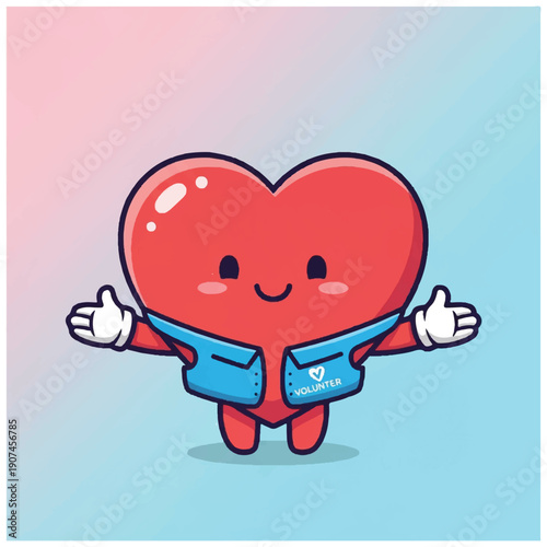 Cartoon Heart Character with Blue Vest.