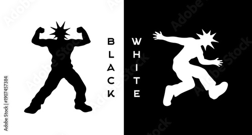 Star Head Human Silhouette Illustration Black White Cosmic Person Symbol Contrast Design for T Shirts Tattoos Stickers Icons