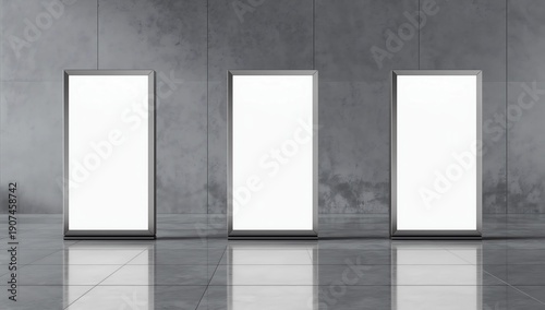 Outdoor Advertising Stand Banner (empty roll-up poster) - mockup template. 3D rendering