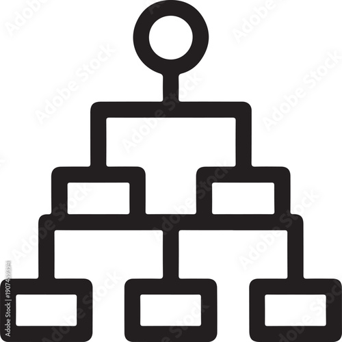 A black and white organizational chart or hierarchical structure diagram with blank text boxes
