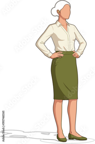 Female soldier holding assault rifle in tactical gear, military character illustration representing combat readiness, defense, security forces, and modern armed service concept