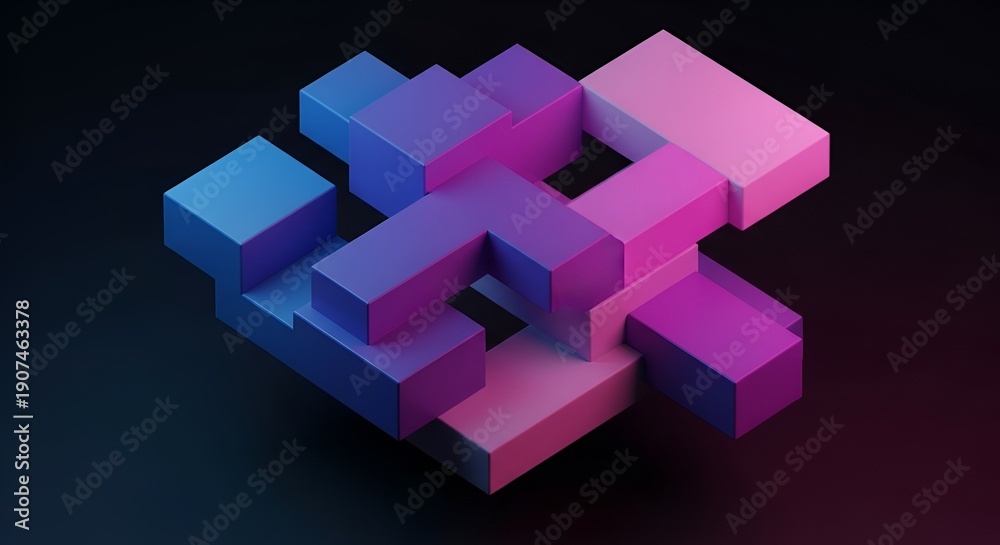 Obraz premium abstract geometric shapes, colorful 3d blocks on dark background