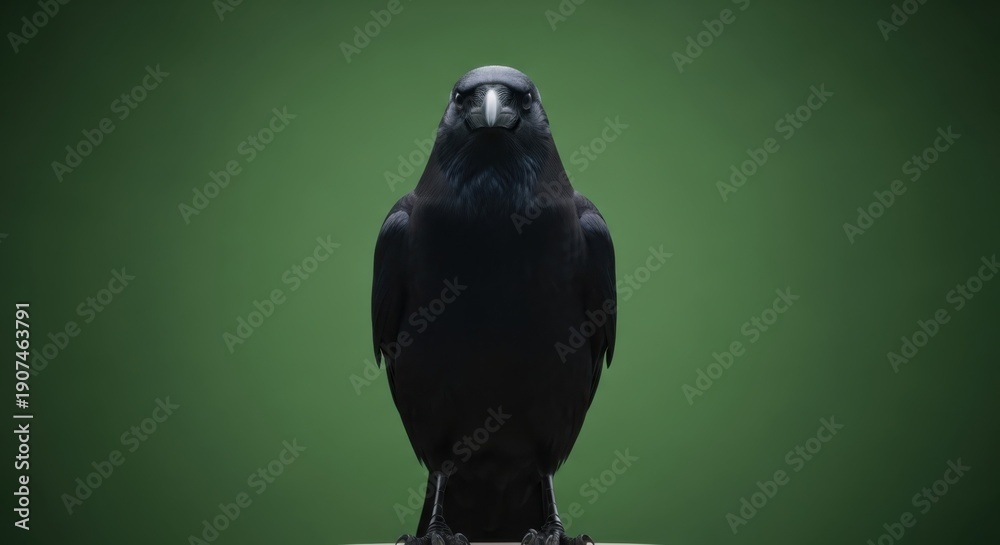 Fototapeta premium Black Crow on Green Background