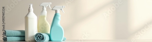 Different types of cleaning products on a table