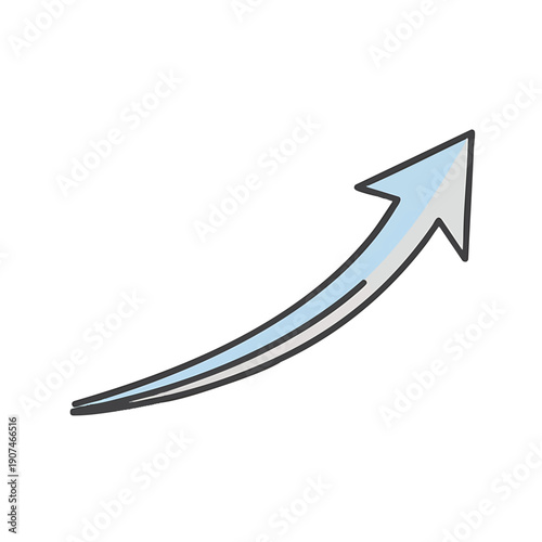 A light blue upward curving arrow with a dark outline, symbolizing growth, progress, and positive trend.