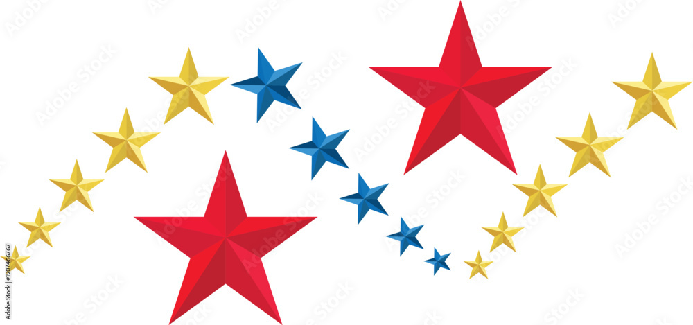 Fototapeta premium Colorful Star Wave Design With Red Blue And Yellow Stars Highlighting Celebration And Unity