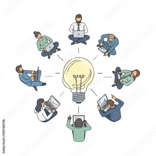 Team Collaboration and Brainstorming Around a Central Idea.