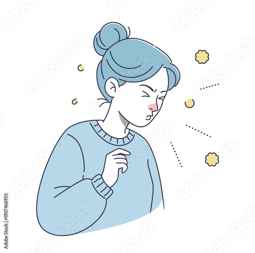 Vector illustration of a woman sneezing