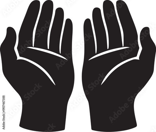 Black Silhouette of Two Open Cupped Hands Vector