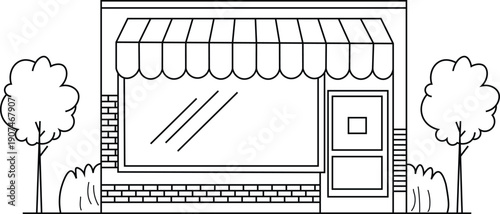 Small Shop Storefront Building Outline Vector Illustration
