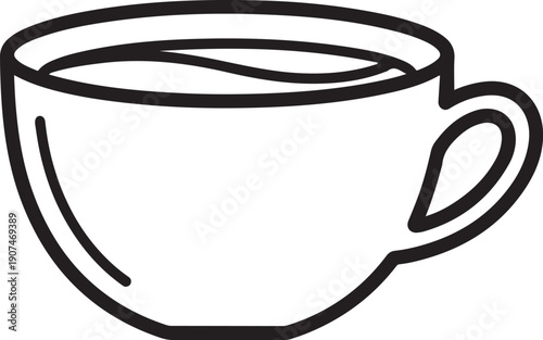 Simple outline drawing of an empty ceramic teacup or coffee mug with a handle, depicted as a clean, minimalist vector icon on a plain white background   
mug, coffee, drink
