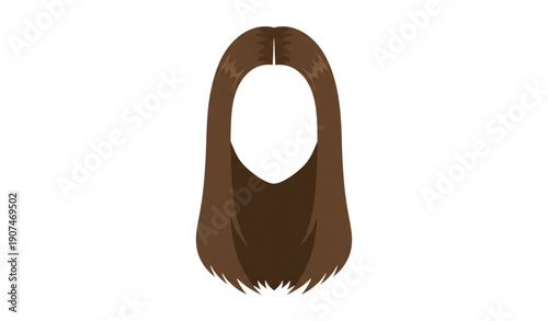 Back view long brown female hair vector template without face for hairdresser and character base