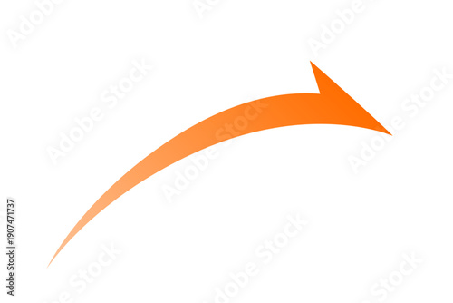 成長や前進を表す右上方向のオレンジ色曲線矢印 ビジネスや進歩を示すシンプルな方向アイコン