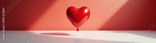 Red heart shaped balloon on a table love background banner copy space