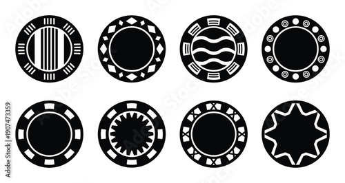 Casino poker chips vector set with various designs for gambling or tournament games in flat style