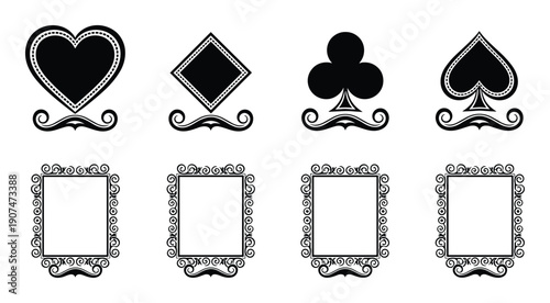 Casino vintage cards and poker symbols set with heart spade diamond club and frames graphic design