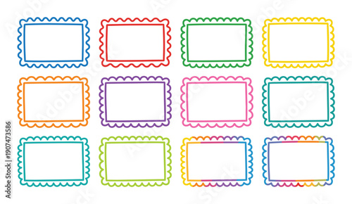 Collection of frames with decorative jagged edge for photo or picture on transparent background