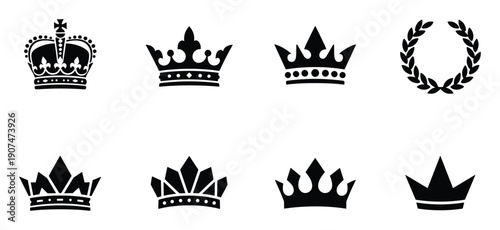 Collection of various crowns and laurel wreath isolated on transparent background vector